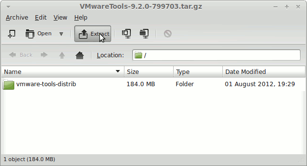 Install VMware Tools on Linux Mint 16 Mate - Extract Archive