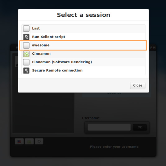 Install Awesome Desktop on Linux Mint 15 - Switch Desktop Session to Awesome
