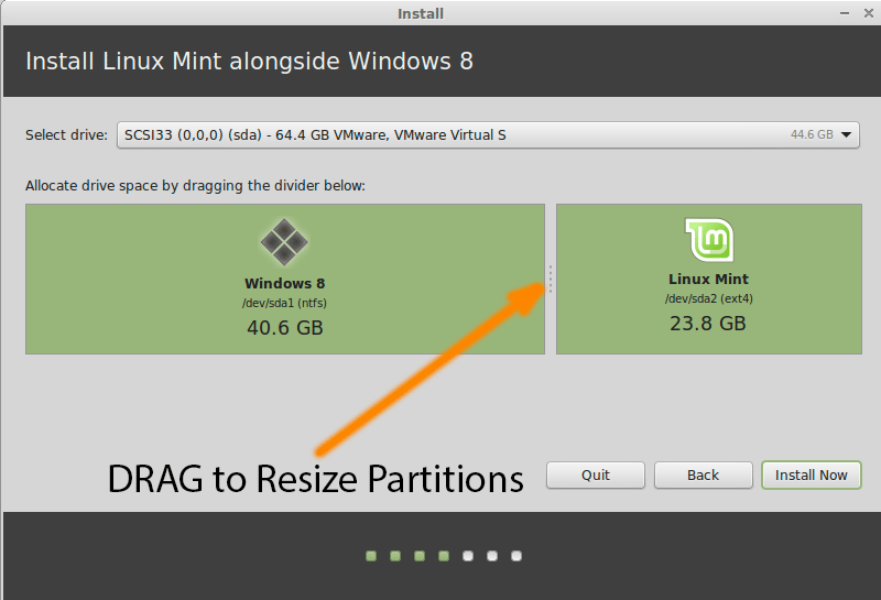 Getting-Started with Linux Mint 17 Mate LTS on Windows 8 - Resizing Partitions
