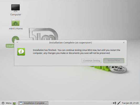 Install Linux Mint 17.1 Rebecca Cinnamon Top of Windows 7 - Success and Reboot