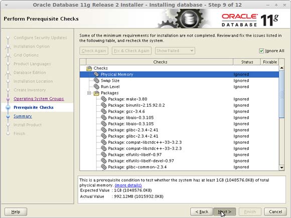 Linux Oracle 11g R2 Installation Ubuntu-like Ignore All