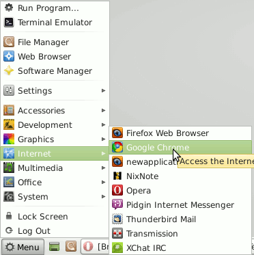 Chrome on Linux Mint Lxde Main Menu