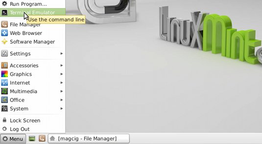 Linux Mint 13-14 Maya Xfce Open Terminal