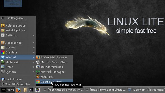 Chrome into Linux-Lite Main Menu Internet