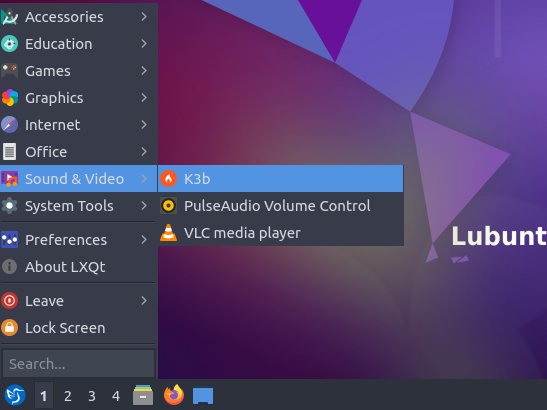 Lubuntu How to Burn ISO Image to Disk - Launching K3b