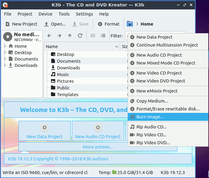 How to Burn ISO Image to CD/DVD Disk on KDE Neon 5.x Visual Guide - Burn Image