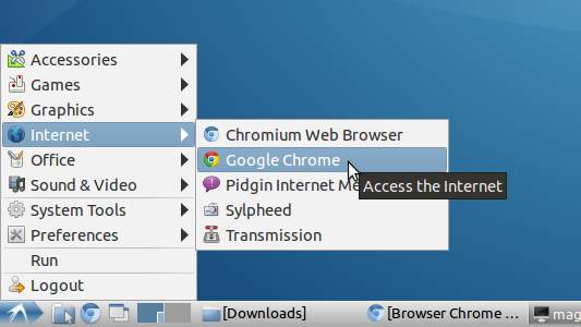 Chrome on Lubuntu Lxde Main Menu