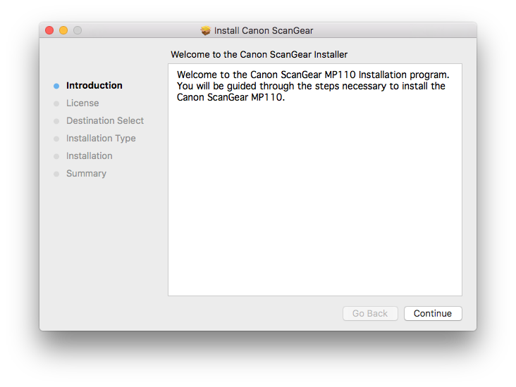 Canon MP600 Mac Sierra Scanner Driver Install - Wizard Start Installation