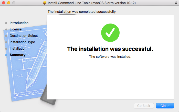 MacOS Command Line Tools Sierra Installation Guide - Success