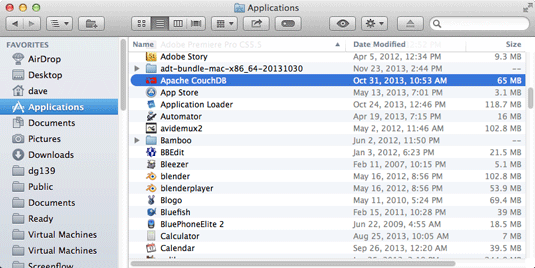 Install CouchDB Mac 10.9 Mavericks - CouchDB on Applications Folder