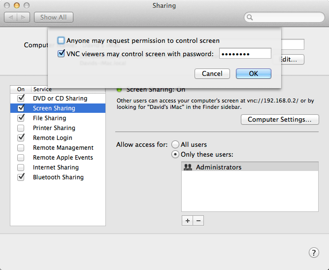 Linux to macOS Desktop Sharing Quick Start - set password 2