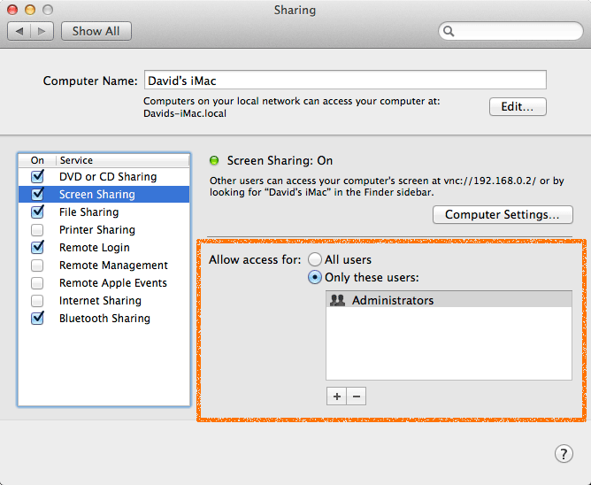 Linux to macOS Desktop Sharing Quick Start - users access setup