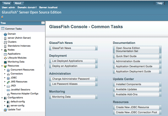 Mac OS X 10.10 Yosemite Glassfish 4 Server Administration - Console UI