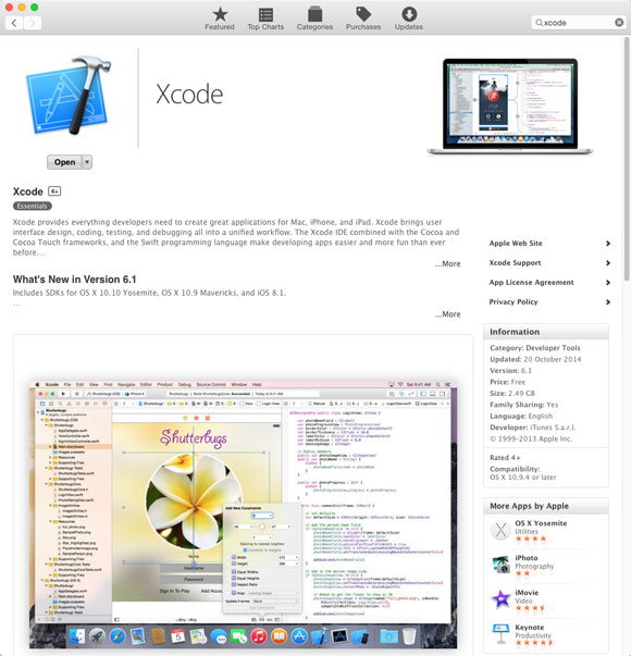 Install XCode 6 Developer Tools for macOS 10.10 Yosemite - XCode 6 on AppStore