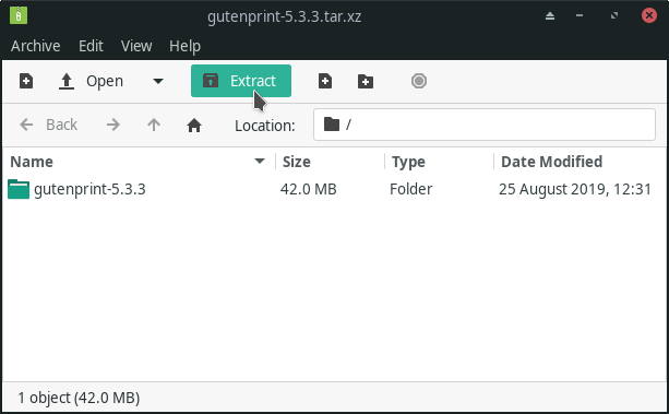 GutenPrint Printers Drivers for CUPS/Ghostscript and Gimp Plugin on Ubuntu 18.04 Bionic LTS Archive Extraction