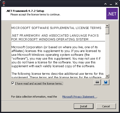 How to Install NET 4.7 Fedora 38 with Wine - License Agreement