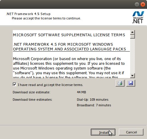 How to Install .NET 4.5 Lubuntu 17.10 with Wine - License Agreement