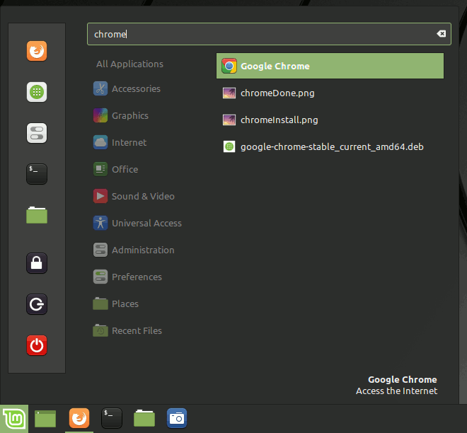 Chrome on Linux Mint 13 Mate Main Menu