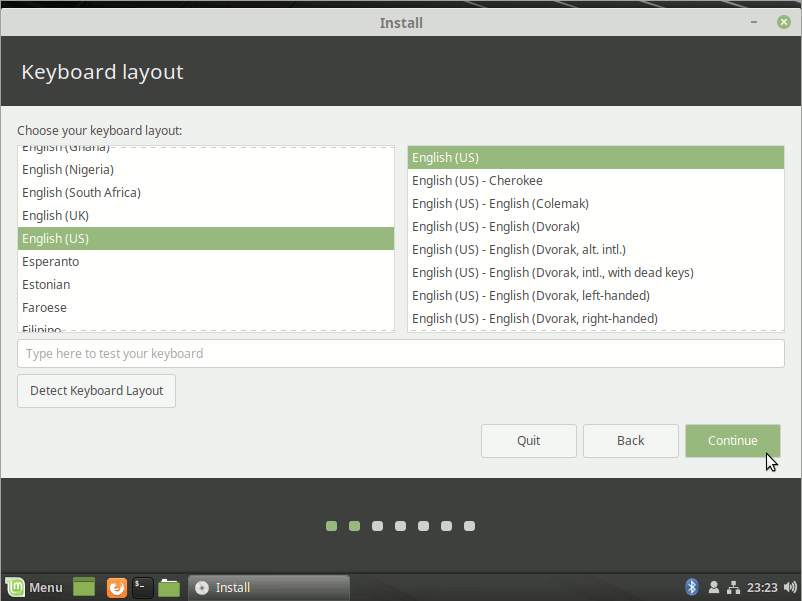 How to Install Linux Mint 19 Alongside Windows 10 - Set Keyboard Layout