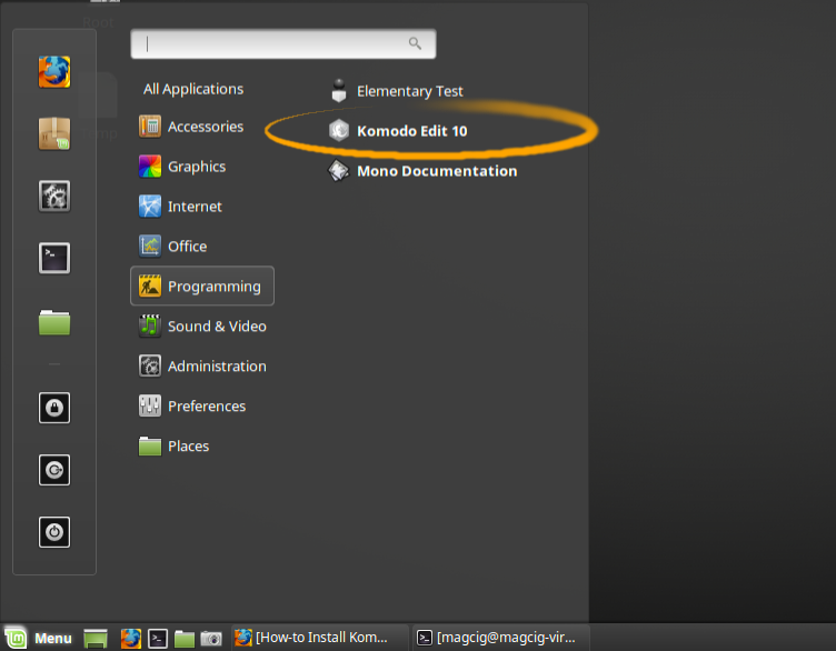 Install Komodo Edit Linux Mint 15 Olivia - Mate Start Komodo