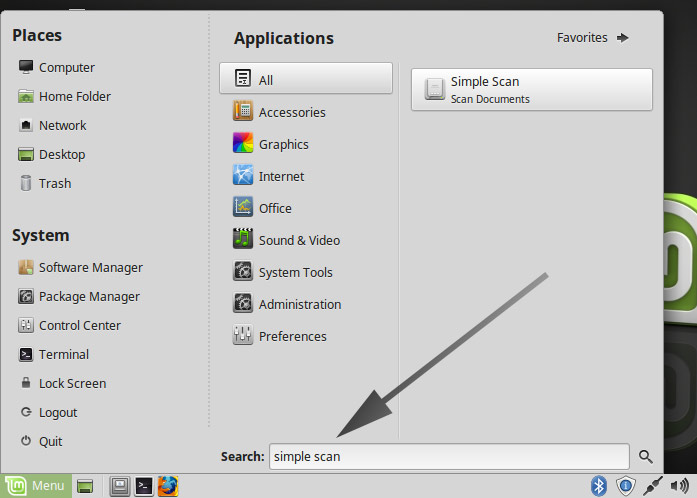 Linux Mint Canon Scanning Quick Start Guide - Launching Simple Scan