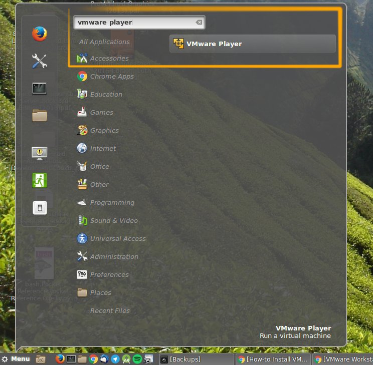 VMware Workstation Player 12 Installation on Mint 18.1 Serena Linux - Mint Launcher