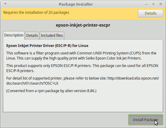Driver Epson XP-211|XP-214|XP-216 Linux Mint 19.x Tara/Tessa/Tina/Tricia How to Download and Install - Start Installation