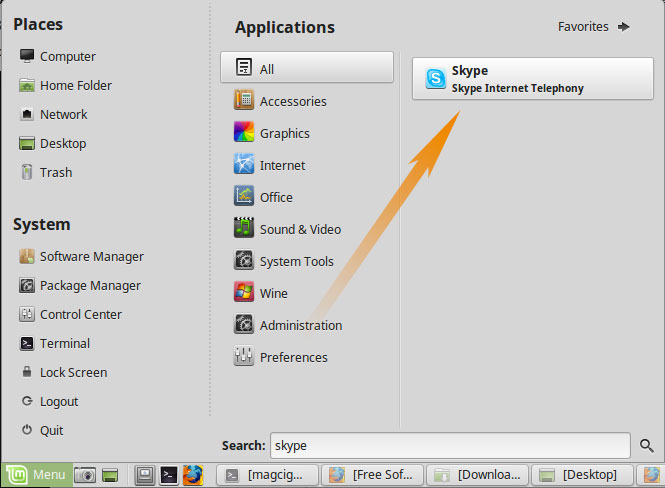 Skype Initial Setup Linux Mint - Linux Mint Launcher