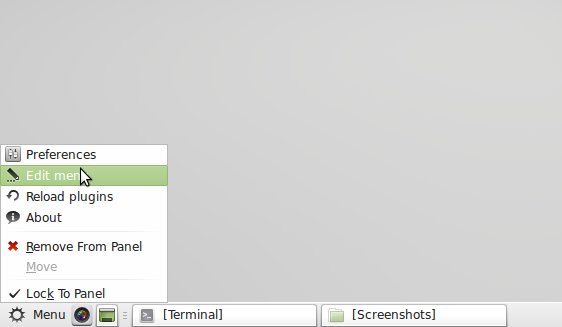 Linux Mint 13 Mate Edit Main Menu