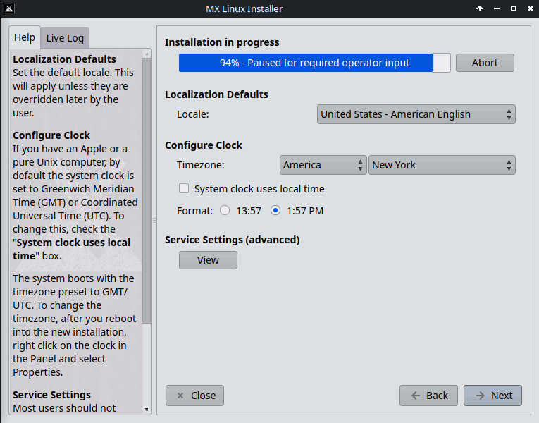Setting localization and configuring clock