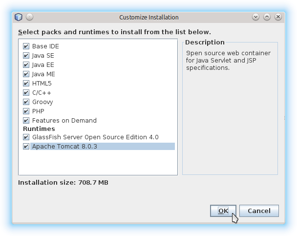 How to Install NetBeans on Fedora 25 - Select Apache Tomcat 8