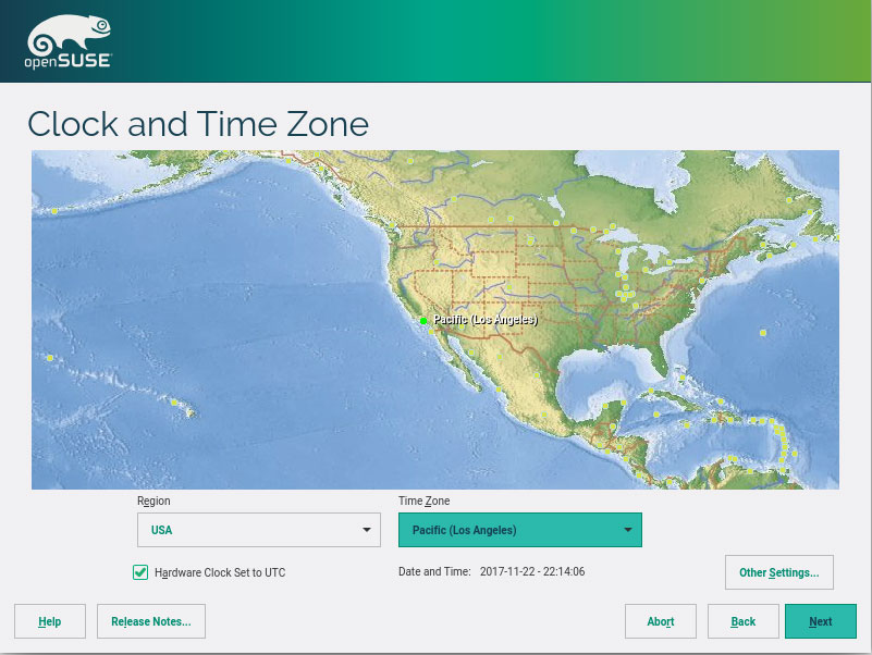 OpenSUSE 42 VMware Fusion Installation - Country and Time Zone