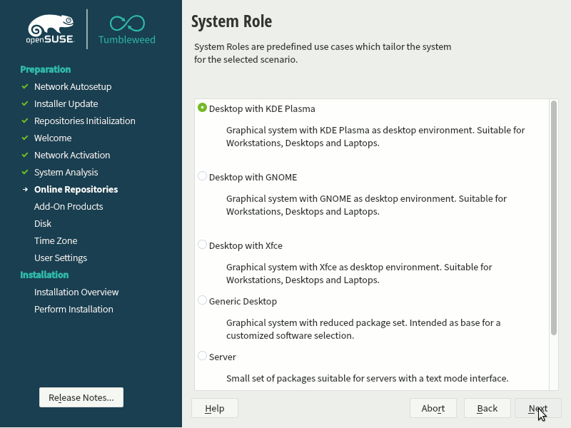 How to Install openSUSE Tumbleweed Virtual Machine on VMware Player - Choosing Role