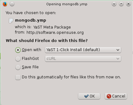 Installing MongoDB on openSUSE 13.X - Confirm One-Click Installer on Broswer