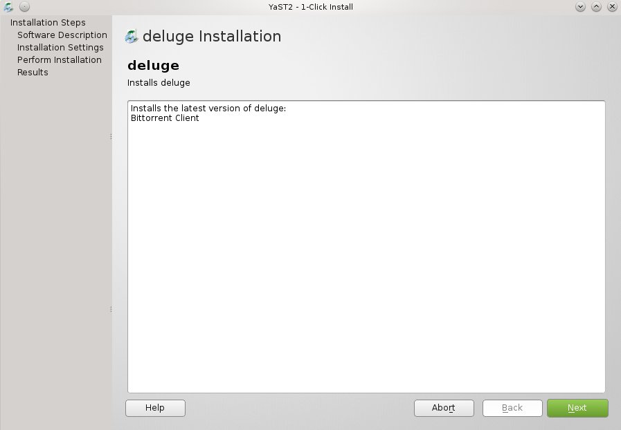 Installing Deluge for openSUSE - Deluge YAST Installation