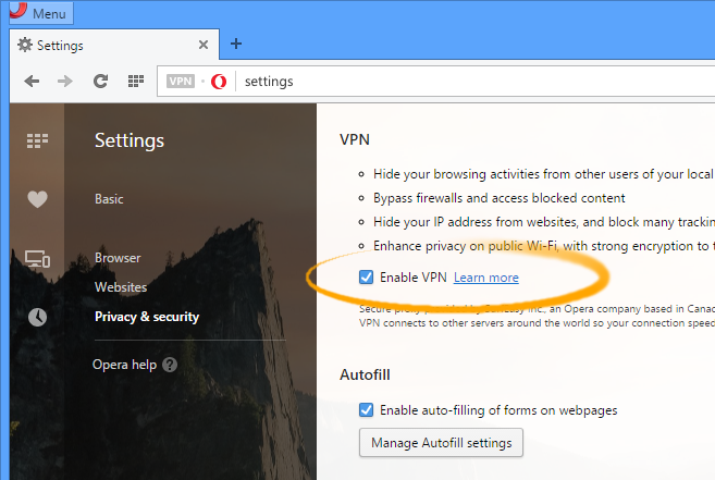 How to Install Opera Ubuntu 20.10 Groovy - Enabling VPN
