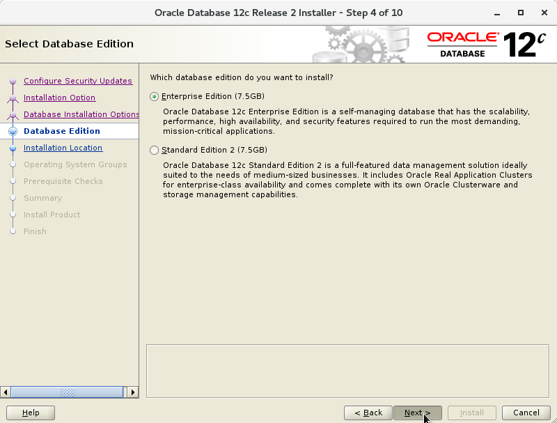 Oracle Database 12c R2 Installation for Ubuntu 19.04 Disco Step 5 of 13