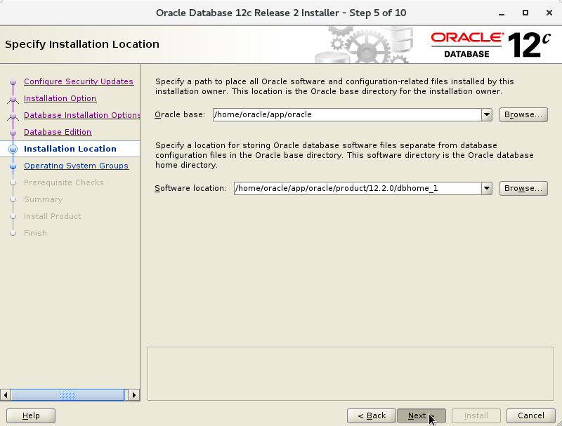 Oracle Database 12c R2 Installation for Red Hat Linux 7 Step 6 of 13