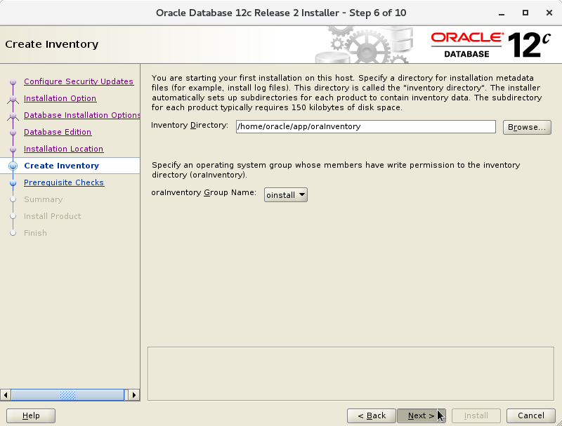 Oracle Database 12c R2 Installation for Red Hat Linux 7 Step 7 of 13
