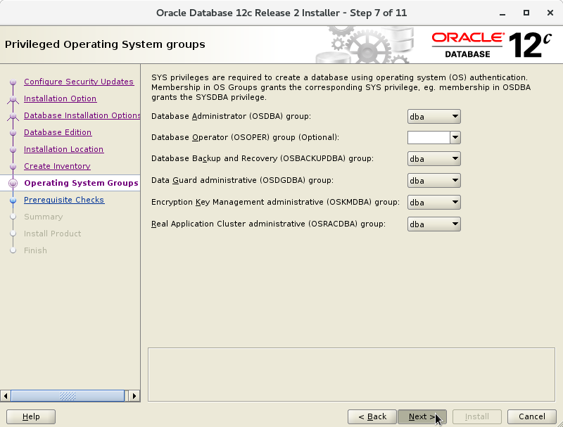 Oracle Database 12c R2 Installation for Red Hat Linux 7 Step 8 of 13