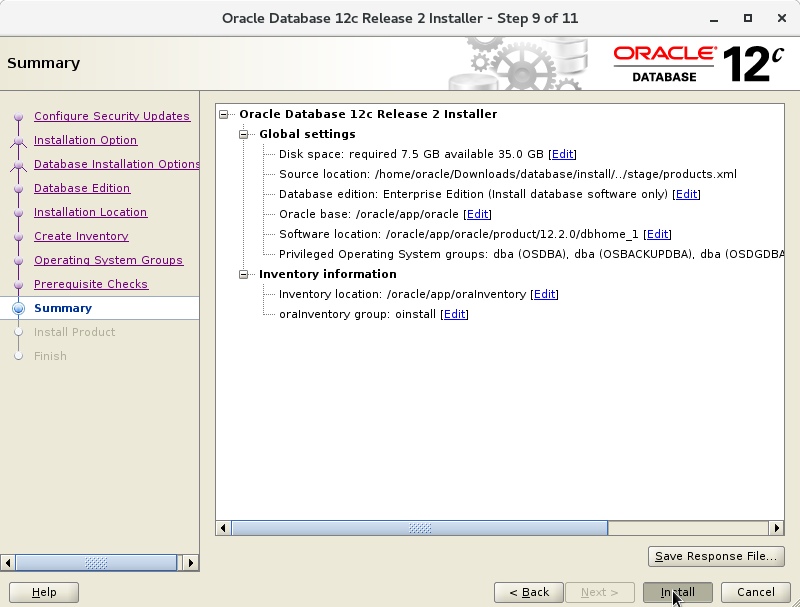 Oracle Database 12c R2 Installation for CentOS 6 Step 10 of 13