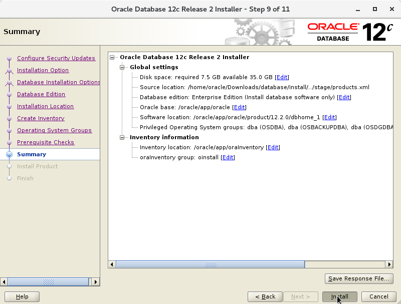 Oracle Database 12c R2 Installation for Ubuntu 17.10 Artful Step 10 of 13