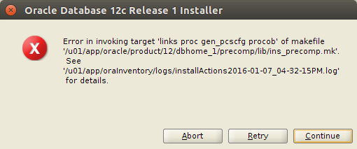 Oracle Database 12c R1 Installation for Ubuntu 16.10 Troubleshooting Libraries Linking