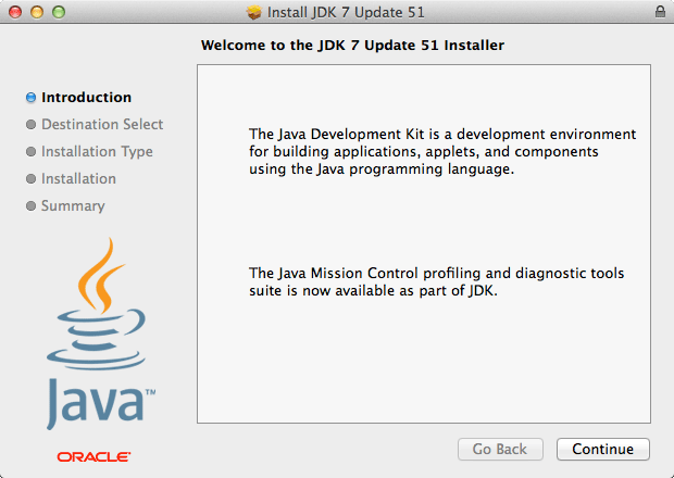 Start Oracle JDK Mac Package Installer