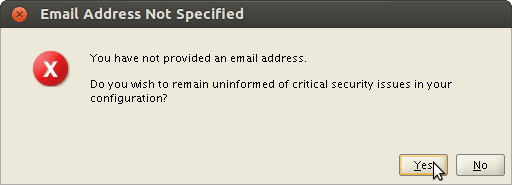 Install Oracle 11g R2 Database on Fedora 18 KDE4 - Confirm on Missing eMail Warning