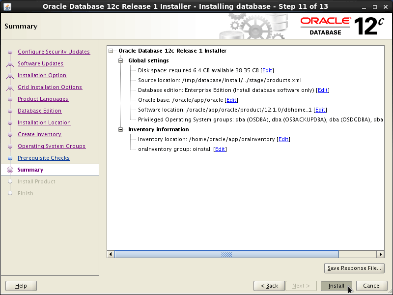 Oracle Database 12c R1 Installation for OEL Oracle Enterprise 6.x Linux Step 11 of 13