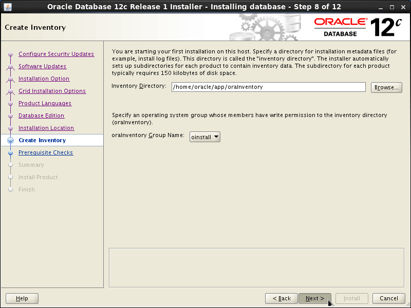 Oracle Database 12c R1 Installation for Ubuntu 14.04 Trusty LTS Step 8 of 13