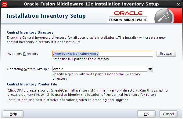 Oracle Fusion Middleware 12c Http Server Installation CentOS - set oracle inventory