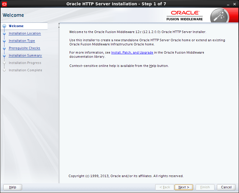 Oracle Fusion Middleware 12c Http Server Installation CentOS - welcome