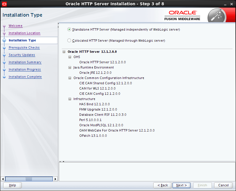 Oracle Fusion Middleware 12c Http Server Installation CentOS - select installation type